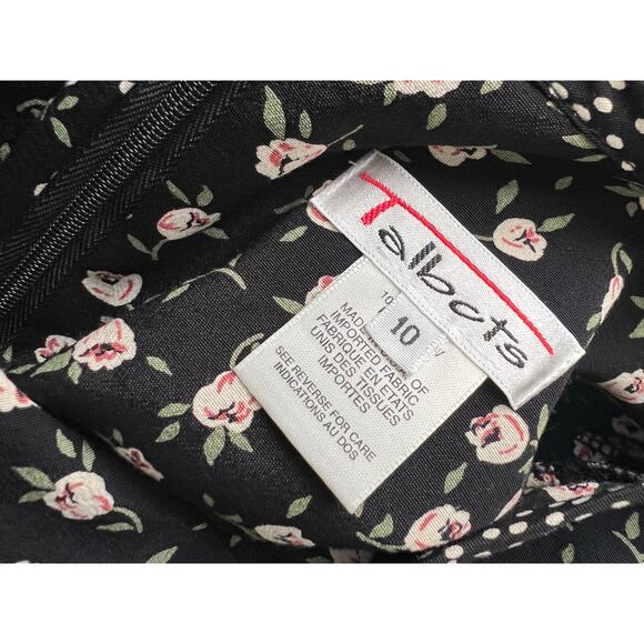 Talbot’s Vintage 90s Black Floral Dress Goth Grunge Contrast Collar Tie Waist 10 - Picture 4 of 5